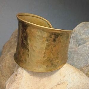 Vintage 70s Hand Forged Hammered Brass Cuff Bracelet